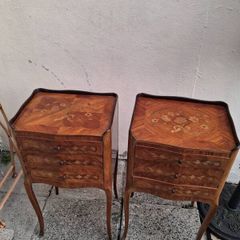 Matching pair of antique French Louis XV style nightstand or bedside tables.