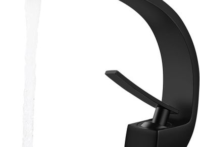 Bathroom Taps Black Basin Mixer Tap Single Lever Bathroom Sink Taps Matte Black Modern Basin Tap 1 Hole Brass, Mono Sink Faucet with Hot and Cold G1/2 Adaptor for Washroom, Cloakroom