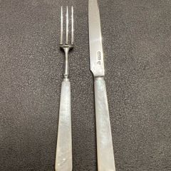 Antique A set of sterling silver and mother of pearl fruit knives and forks