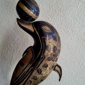 Mid-century embossed brass dancing dolphin sculpture
