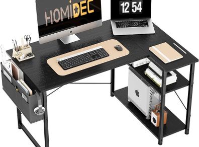 FREE EXPRESS SHIPPING L Shaped Desk 100CM Computer Desk Study Office Desk Gaming Desk Writing Table With Bookshelf Reversible Corner Desk For Home Office Studio Workstation