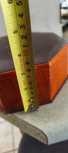 Vintage Octagonal Wood Jewelry Box: Lether Inlay, Mirrored Storage