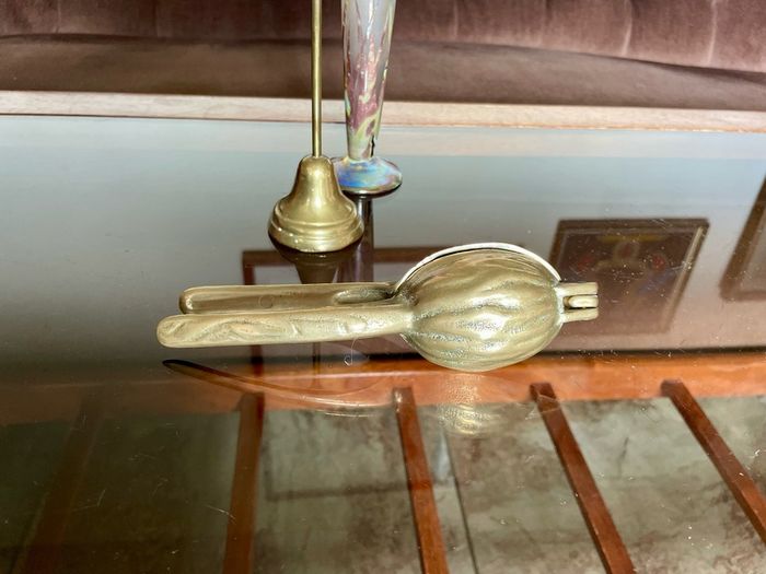 Vintage Solid Brass Walnut Nutcracker Mid Century Brass Kitchen Decor