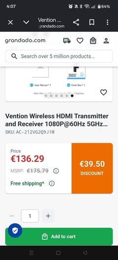 Vention Wireless HDMI Transmitter & Receiver (Upgraded 50M Model ADKB0