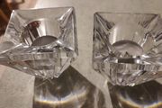 Lovely Tipperary Lead Crystal Cut Glass Pair of INFINITY Votive Candle Holders