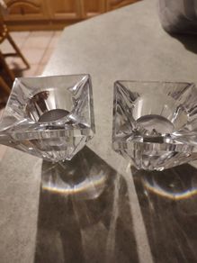 Lovely Tipperary Lead Crystal Cut Glass Pair of INFINITY Votive Candle Holders