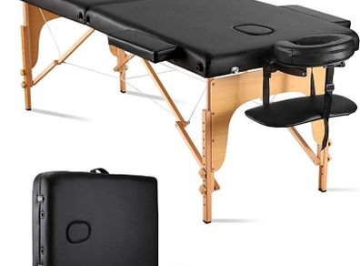 Portable Massage Table Massage Bed Lash Bed Facial Bed SPA Bed Tattoo Table Height Adjustment Carrying Bag 2 Section Wooden (FREE POSTAGE)