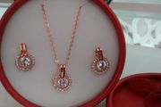 18K Rose Gold Plated Crystal Pendant &amp; Earrings Set