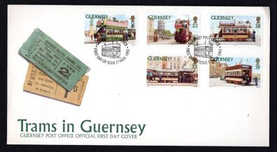1992 Guernsey Trams in Guernsey Commemorative Stamps Official First Day Cover (FDC)