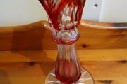 Bohemian cut to Clear Red Pedestral Vase