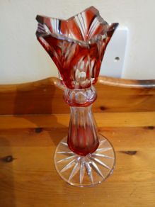 Bohemian cut to Clear Red Pedestral Vase