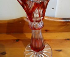 Bohemian cut to Clear Red Pedestral Vase