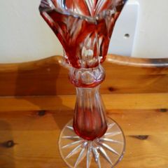 Bohemian cut to Clear Red Pedestral Vase