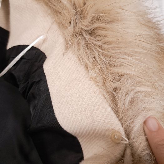 Zara Beige Cream Faux Fur Collar Belted Wrap Long Wool Coat Size L