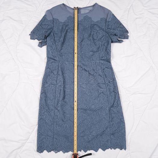 Reiss Slate Blue Textured Scalloped Bodycon Pencil Dress 14UK/42EU
