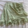 Sage Green Ditsy Floral Ruched Ruffle Mini Skirt Image 3