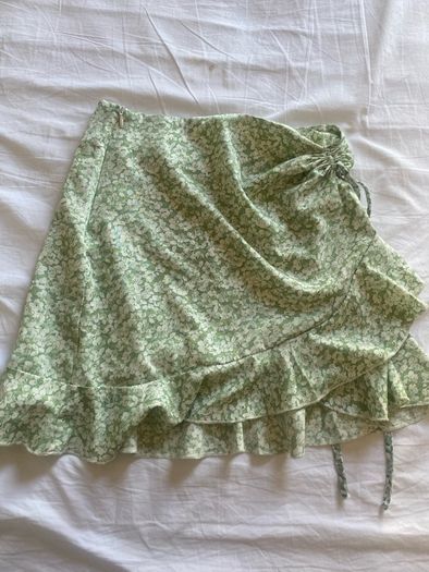 Sage Green Ditsy Floral Ruched Ruffle Mini Skirt