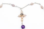 Silver Cross Necklace With Amethyst And Freshwater Pearls