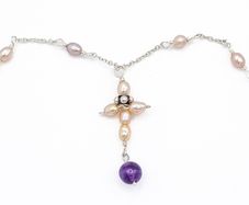 Silver Cross Necklace With Amethyst And Freshwater Pearls