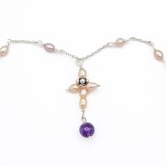 Silver Cross Necklace With Amethyst And Freshwater Pearls