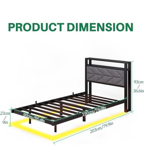 Metal Bed Frame with LED Lights and Charging Station, Heavy Duty Metal Slat Support, Noise Free, No Box Spring Needed