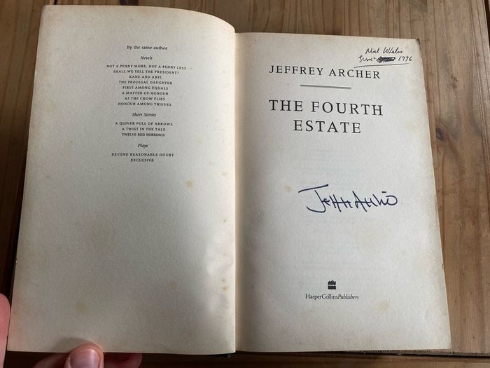 Jeffrey Archer SIGNED The Fourth Estate Autograph
