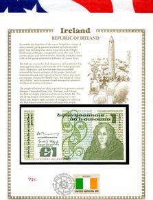 Ireland Banknote 1 Pound 1981 P-70b Unc W/fdi Un Flag Stamp Clg