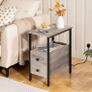 2 Side Tables, Narrow Bedside Rustic Greige and Black Image 7