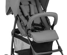 Grey - Super Lightweight Travel Pushchair with Raincover (only 5.9 kg) Compact & Foldable, Fully Reclining, XL Storage Basket, from Birth up to 15 kg