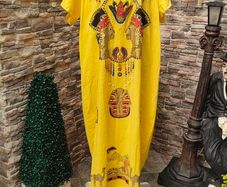 Yellow Egyptian sequinned embellished maxi kaftan
