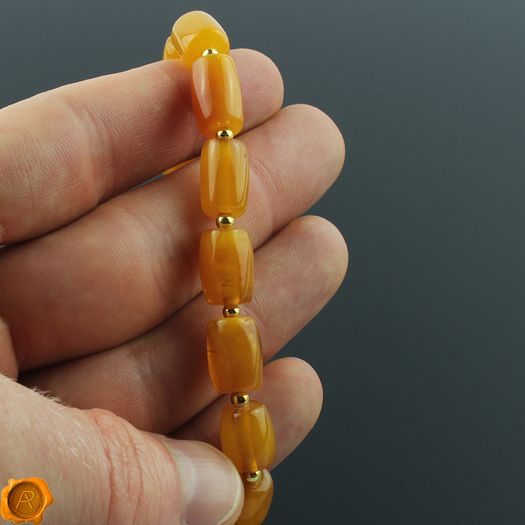 Luxury rare beeswax genuine Baltic amber beaded elastic bracelet with gold plated spacers vintage jewellery bracelet