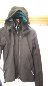 Superdry Jacket, black with blue accents, size Small