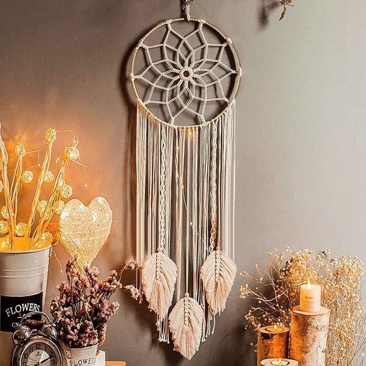 Boho Dream Catchers for Bedroom-Macrame Woven Wall Hanging Handmade Dreamcatcher with Tassel Decoration Bedroom Decor Ornament Craft,Beige (FREE SHIPPING)