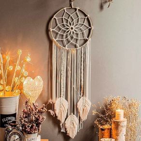 Boho Dream Catchers for Bedroom-Macrame Woven Wall Hanging Handmade Dreamcatcher with Tassel Decoration Bedroom Decor Ornament Craft,Beige (FREE SHIPPING)