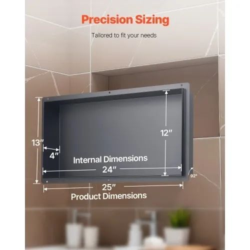 Shower Niche, 33.0 x 63.5 x 10.2 cm Frameless Recessed Wall Niche, Heavy-duty Stainless Steel Modern Shampoo Storage Organizer