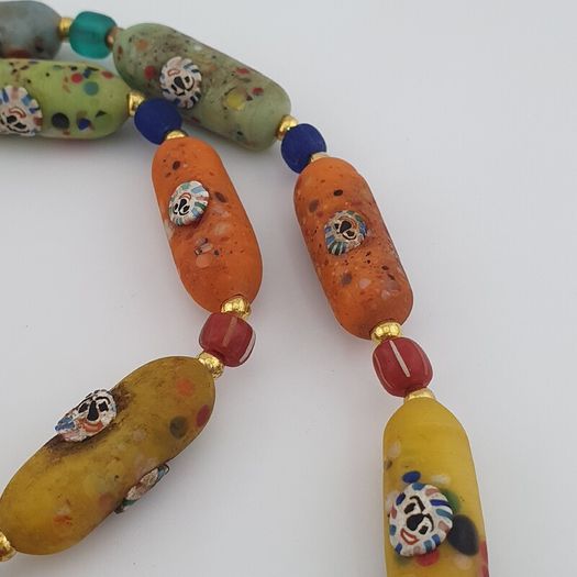 Antique Venetian Style Old Face Glass Beads & Old Face Glass Beads Necklace