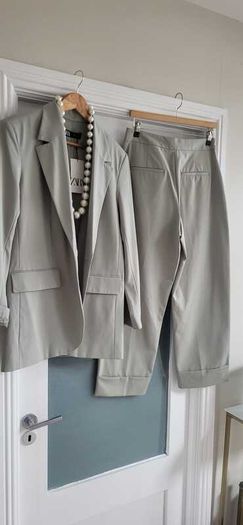 ZARA Pistachio Green Blazer + Ankle Length Wide Leg Pants Sz L - Fit 12-14UK - Bnwt Rrp 99
