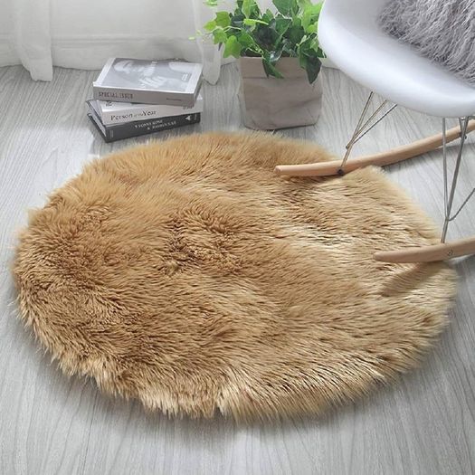 MULTIPLE SIZES AVAILABLE Round Shaggy Rugs Fluffy Fur Area Rug Round Carpet Bedroom Living Room Floor Mat, Camel/Diam 20 inch