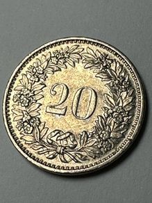Old Swiss Coin, 20 rappen 1970 Switzerland