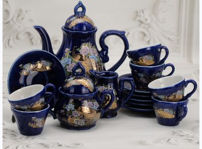Vintage Japanese 1960s Porcelain Blue Tea/Coffee Set