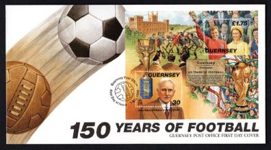 1998 Guernsey 15th Anniversary of the Cambridge Rules for Football Commemorative Stamps Miniature Sheet Official First Day Cover (FDC)