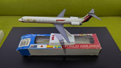 Trans World Airline 1:200 scale model airplane, MD-80 aircraft, Wings of Pride livery, made by Wooster