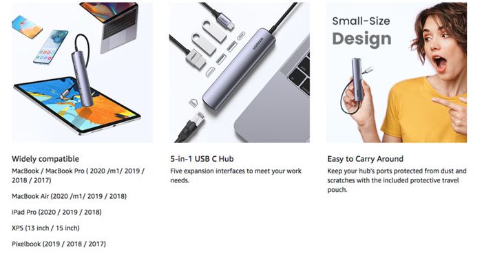 Ultra Slim 5 In 4k 1 Usb-c To 2 Usb (3.0)+hdmi+rj45 +pd