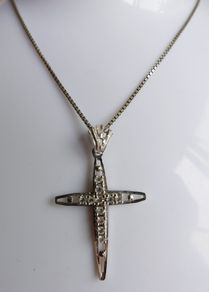 Vintage 925 Sterling Silver Necklace With Cross Pendant length 16" - 6,3g
