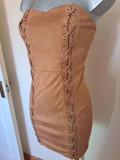 BNWT Naanaa Storm brown suede imitation mini dress size UK8 EU36 Postage included