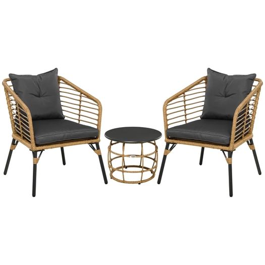 3-Piece Bistro Set, weather-resistant, 1 coffee table, 2 chairs, 62 cm x 65 cm x 78 cm, Sand+Dark Gray