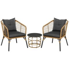 3-Piece Bistro Set, weather-resistant, 1 coffee table, 2 chairs, 62 cm x 65 cm x 78 cm, Sand+Dark Gray