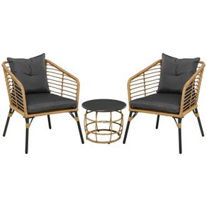 3-Piece Bistro Set, weather-resistant, 1 coffee table, 2 chairs, 62 cm x 65 cm x 78 cm, Sand+Dark Gray