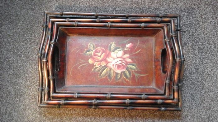Set of 3 large vintage metal tole trays