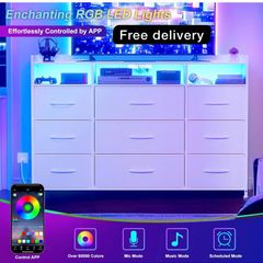 Chest of Drawers with Charging Station and LED Light